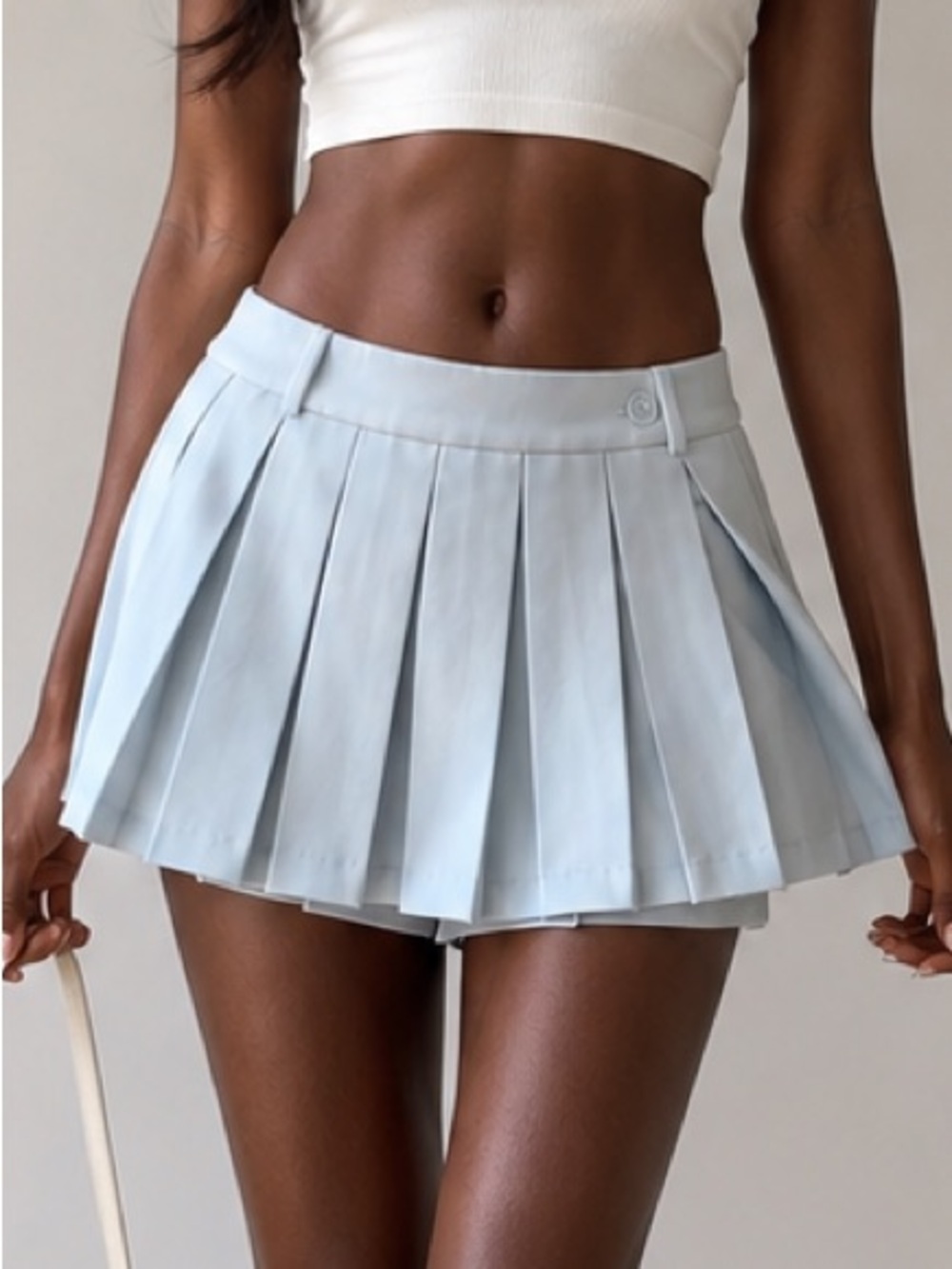 Good American Light Blue Pleated Mini Skirt